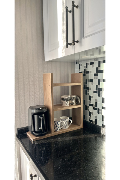 DEKOKAP Mutfak Rafı Tezgah Üstü Raf Kahve Köşesi Fincanlık Baharatlık Şişelik