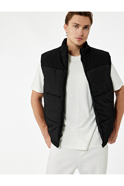 Koton Slim Fit Stand Collar Sleeveless Puffer Vest with Zipper Pocket Detail