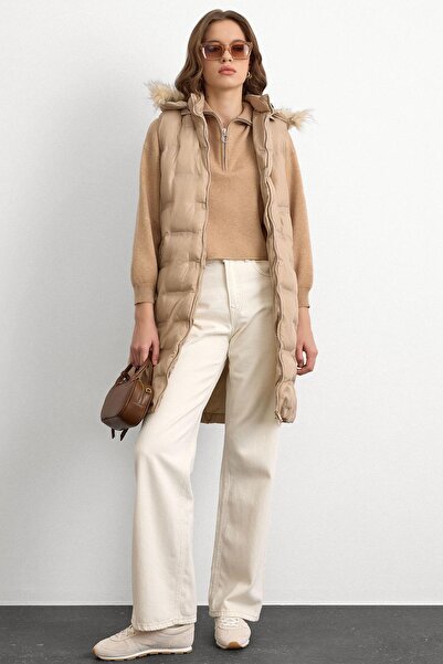 Olcay Removable Hooded Patterned Inflatable Vest Taş 8210