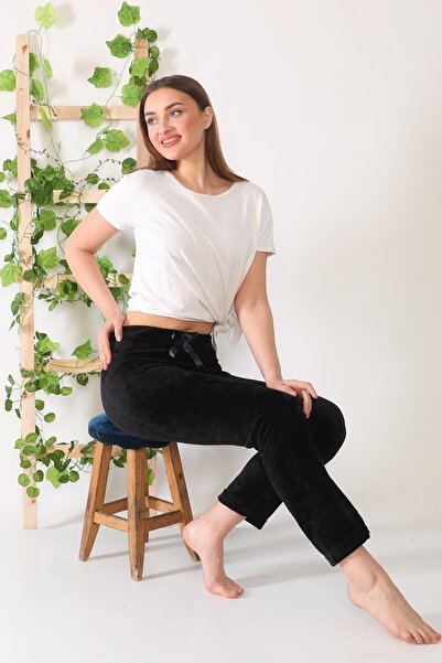 Arvin Pijama Kadın Kadife Siyah Renk Kışlık Pijama Altı