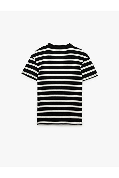 Koton Kısa Kollu Bisiklet Yaka Slim Fit Çizgili Tişört
