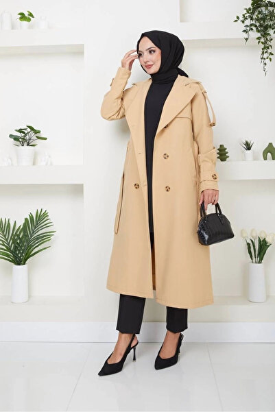 Nevayla Moda Καμπαρντίνα με διπλό γιακά Bondit υφασμάτινη καμπαρντίνα / M0106 - Camel