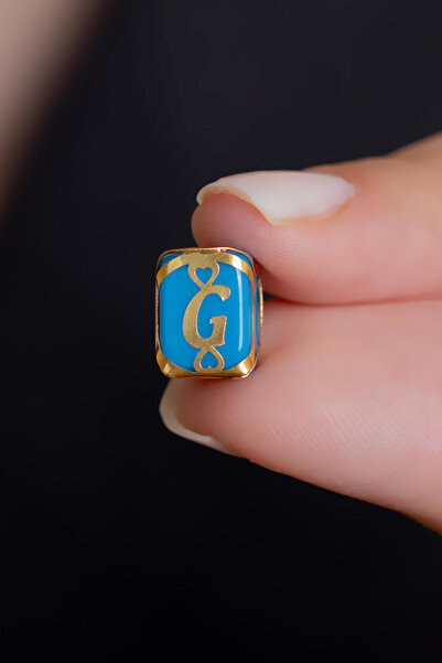 Bayar Gold 14 Ayar Altın G Harf Mavi Boncuk Kolye Ucu
