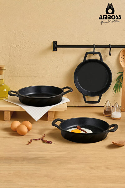 Amboss Kuvars 3 Parça Döküm Titanyum Kaplama Yanmaz Yapışmaz Sahan (OMLET) Seti