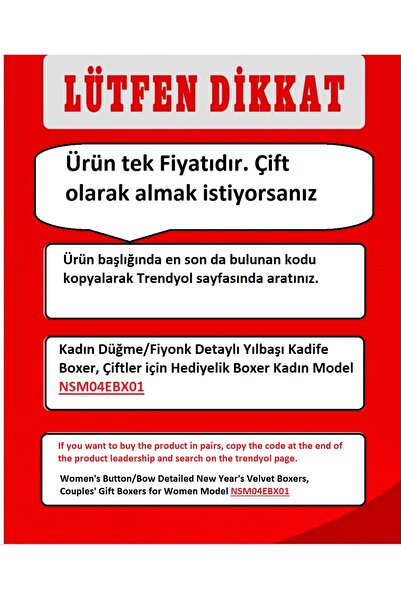 NSMLİFE Women's New Year/Christmas Velvet Red Bow Detailed Gift Velvet Boxer Men's Model Nsm01Ebx01