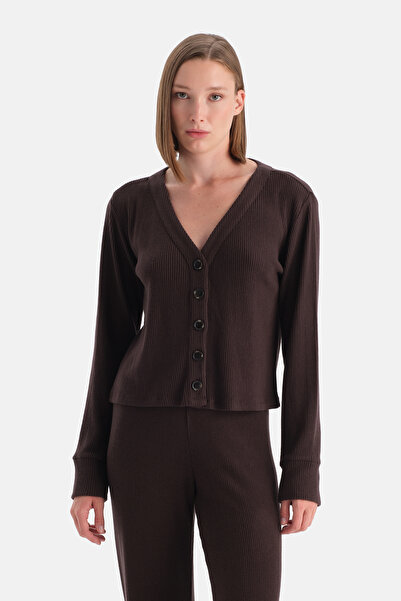 Dagi Koyu Kahve Kaşkorse Düğmeli Hırka