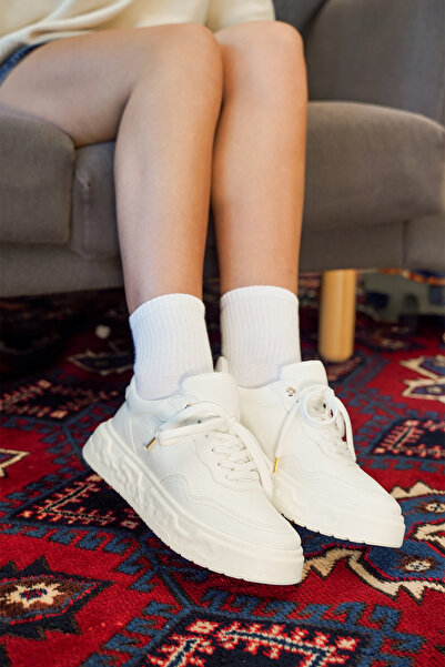 Marjin Γυναικεία αθλητικά παπούτσια με στάμπα με χοντρό σχέδιο σόλας Maysa White