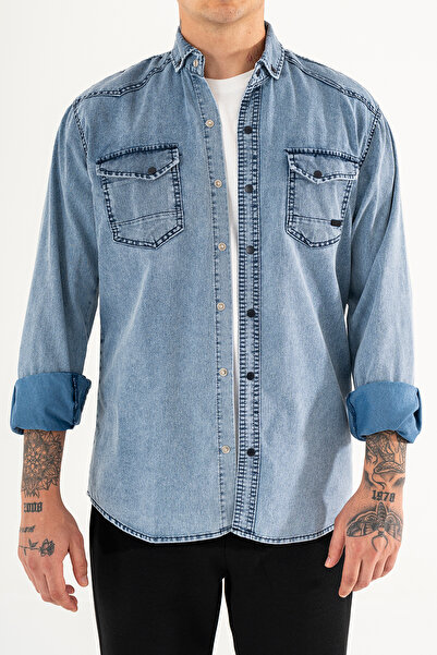 Souris Чоловіча синя сорочка Slim Fit з вузьким кроєм, що піддається пранню