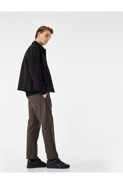 Koton Beli Bağcıklı Düğmeli Duble Paça Ütü Gerektirmeyen Esnek Slim Fit Pantolon