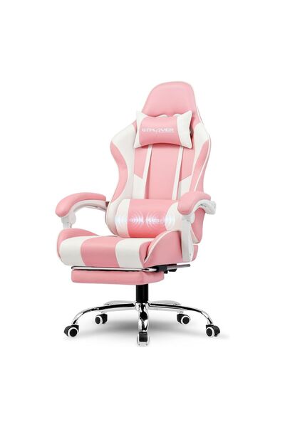 GTPLAYER #1 USA Ergonomic Computer Gaming Chair, Reclining Office Chair with Massage Cushion - Pink