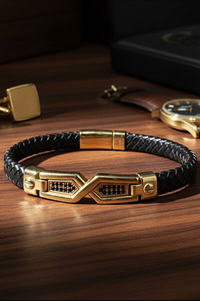 Utku Kuyumculuk 14 AYAR İTALYAN DERİ KAYIŞLI ERKEK BİLEKLİK
