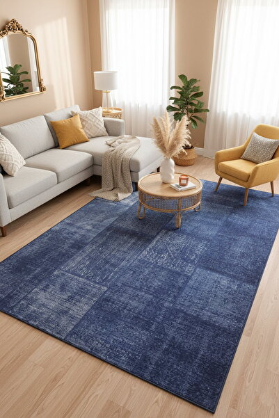 ARTLOOP Jazz Patchwork Desenli Dokuma Taban Dekoratif Lacivert Halı AL 63