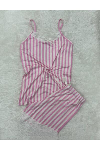 VAJESTO Set de pijamale pentru femei, roz închis, cu bretele, cu pantaloni sc...