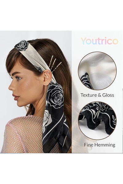 Youtrico 100% حرير التوت، وشاح منقوش، مزين بنقشة زهور جميلة، متناسق بشكل أنيق...