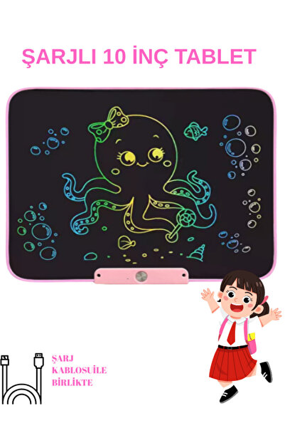 teknozeel Grafik Çizim Ve Yazı Çocuk Tableti - 10 İnç Pembe Şarj Edilebilir