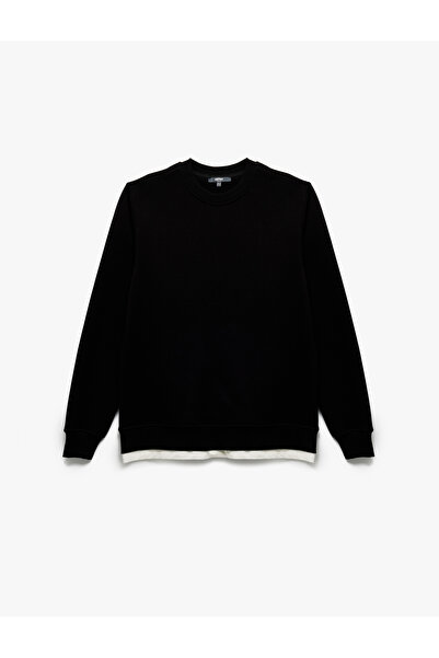 Koton Uzun Kollu Şardonlu Kumaş Detaylı Bisiklet Yaka Sweatshirt