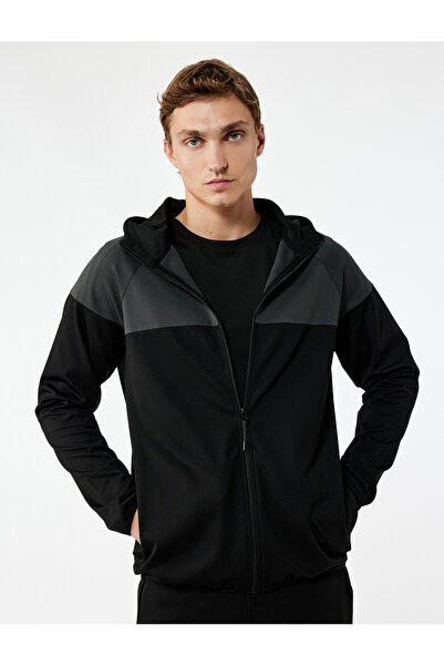 Koton Color Block Zipper Long Sleeve Hooded Sports Sweatshirt