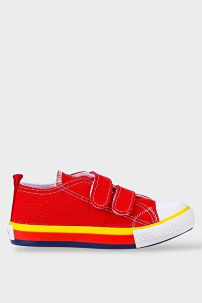 Liger Unisex Çocuk Keten Kısa Convers Modeli Cırtlı Sneaker Spor Ayakkabı (26-30) Kırmızı