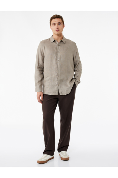 Koton Regular Fit Classic Collar Long Sleeve Linen Shirt
