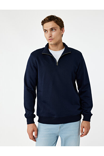 Koton Uzun Kollu Şardonlu Basic Yarım Fermuarlı Sweatshirt