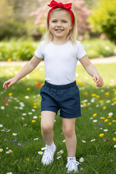 Parla Kids Girl's Indigo Jean Shorts Giant Bow Bandana Set