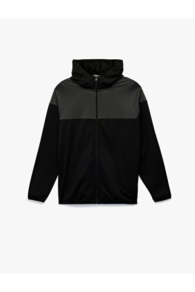 Koton Color Block Zipper Long Sleeve Hooded Sports Sweatshirt