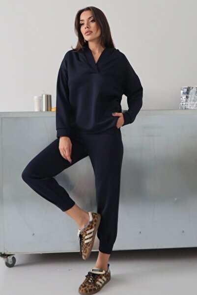 modavingo Costum din două piese pentru femei, albastru bleumarin, cu din neopren piese