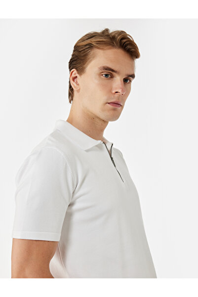 Koton Віскозний трикотажний футболка з регулярним кроєм, поло-комірцем, напівзастібкою та короткими рукавами