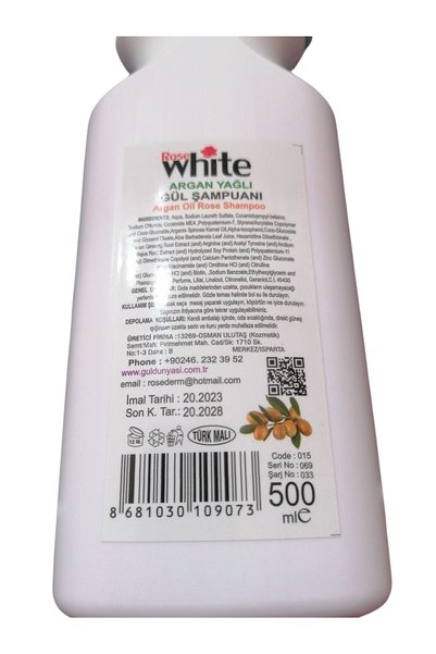 ROSE WHİTE Argan Oil Rose Shampoo 500ml