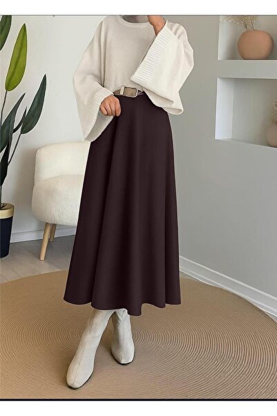 miss ledonna Women's Puff Scuba Bitter Brown Hijab Flared Skirt