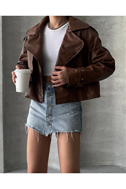 badibadii Καφέ δερμάτινο μπουφάν με επένδυση premium ΝΕΑ ΣΕΖΟΝ