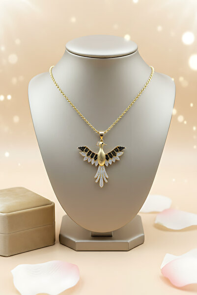 Utku Kuyumculuk 14 Ayar Siyah Mineli Özel Tasarım Anka Kuşu Simurg Kolye Ucu