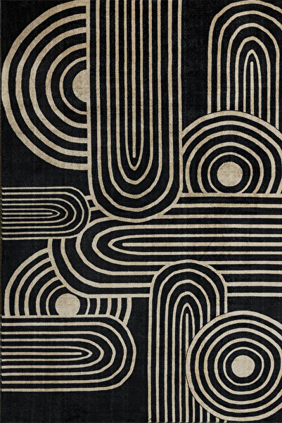 ARTLOOP Fuga Yumuşak Dokulu Siyah/Bej Modern Desenli Halı KA 13