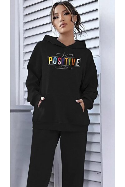 HOFFNUNG طقم بدلة رياضية بطبعة فراشة إيجابية مع قلنسوة كبيرة الحجم