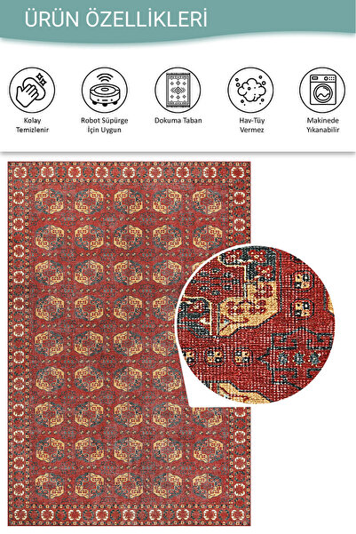 ARTLOOP Relic Kırmızı Vintage Dokulu Klasik Desenli Dokuma Tabanlı Şönil Halı AL 475