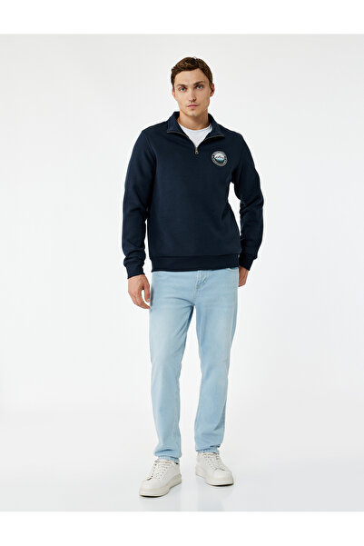 Koton Raised Long Sleeve Printed Half Zip Sweatshirt