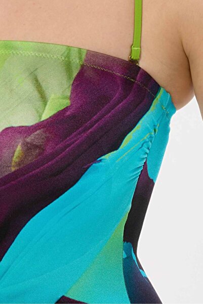 AYYILDIZ 4308 Blue Green Patterned Strapless Swimsuit