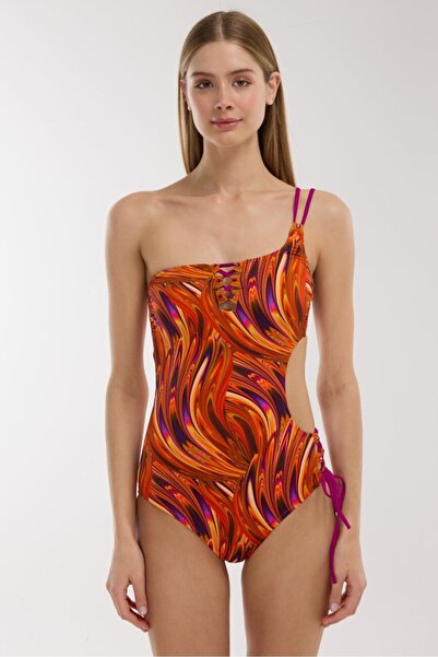 AYYILDIZ 5215 Turuncu Desenli Tek Omuz Mayokini