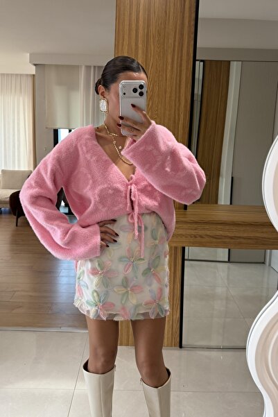 Le Savu SHILSEE KADIN BAĞLAMALI YUMOŞ PEMBE TRİKO HIRKA