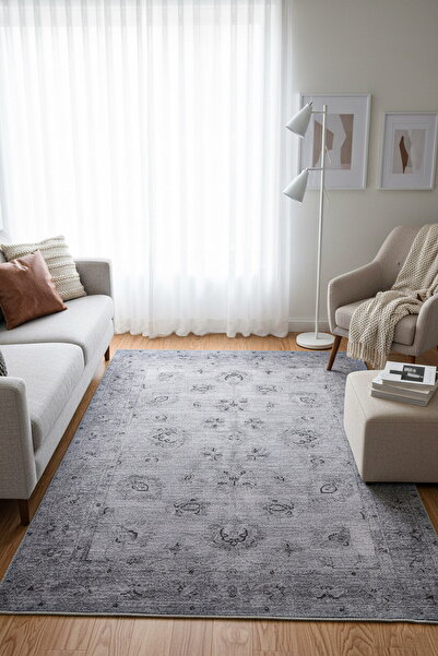 ARTLOOP Dorian Eskitme Desenli Dokuma Taban Dekoratif Gri Halı AL 166