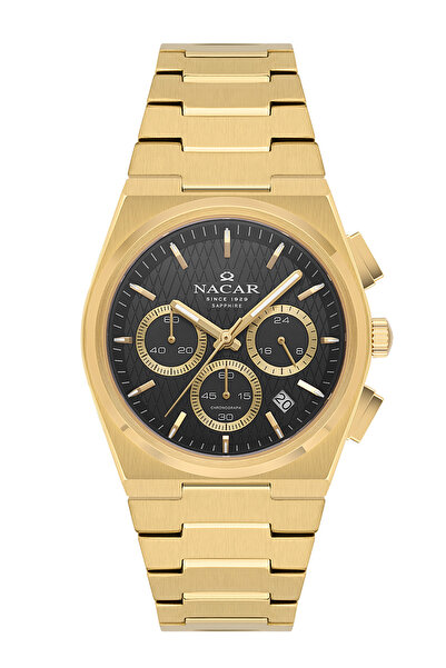 Nacar ساعة يد رياضية ذهبية للرجال من زجاج الياقوت NC41- 299795 -DBM