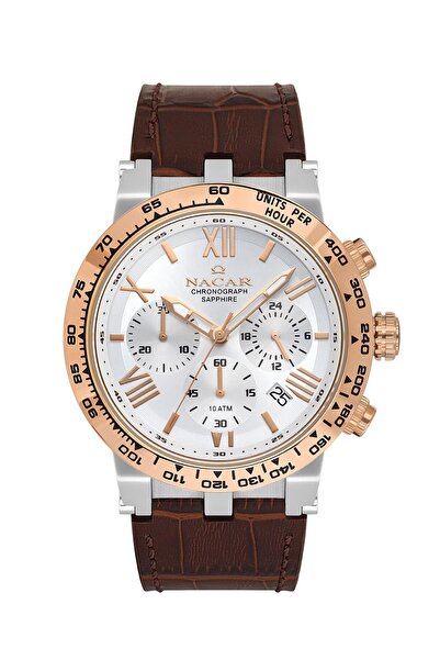 Nacar ساعة يد رجالية رياضية بنية اللون من زجاج الياقوت NC34-29B679-ESL2