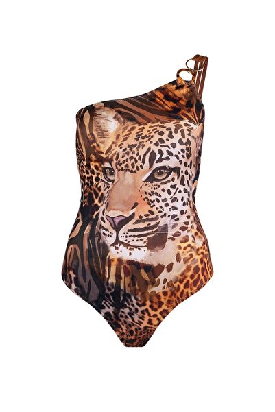 AYYILDIZ 5205 Leopard Patterned One Shoulder Swimsuit