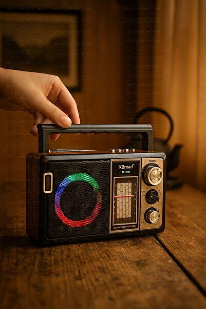 Zineets Güneş Panelli Nostaljik Radyo Fm Ahşap Görünümlü Bluetooth Hoparlör Ahşap Renk Vintage Işıklı Usb Sd