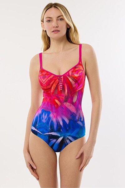AYYILDIZ 4307 Purple Fuchsia Patterned Swimsuit