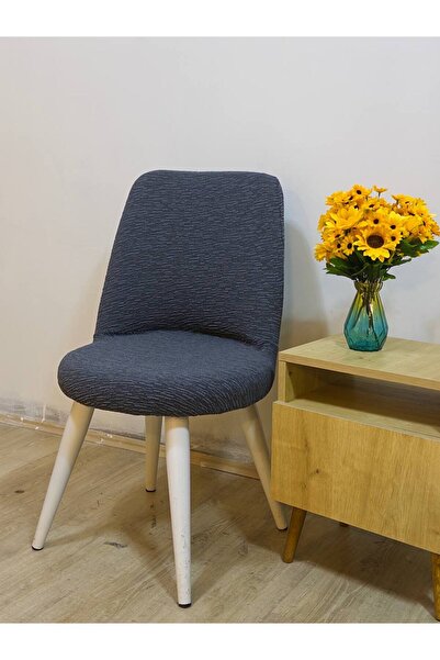 Faiend Likralı Oval Sandalye Kılıfı Yuvarlak sandalye Örtüsü jakarlı antrasit