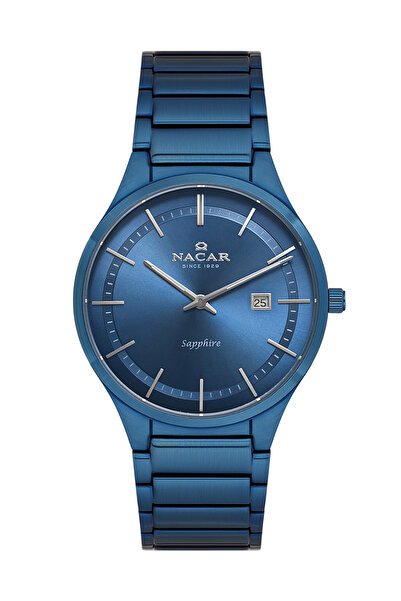 Nacar ساعة يد رجالية زرقاء من الزجاج الياقوت NC17- 2960018 -LLM