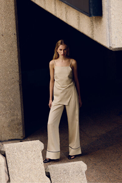 Pilea Striped Strappy Asymmetrical Blouse