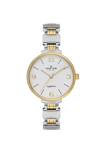 Nacar SAFİR CAM GÜMÜŞ - ALTIN KADIN KOL SAATİ NC34-39B231-CSM