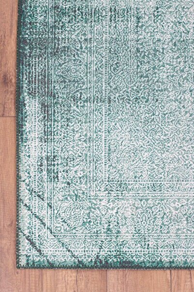 ARTLOOP Dorian Eskitme Desenli Dokuma Taban Dekoratif Yeşil Halı AL 223